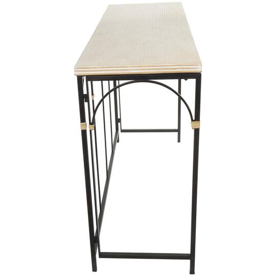 42.5" Black Arched Console Table with Zig Zag Patterned Top and Rattan Accents